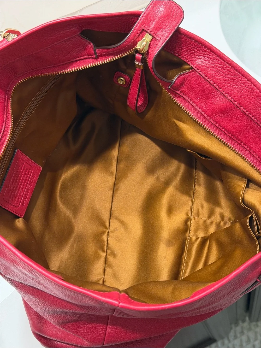 Coach Madison East/West Pebbled Leather Shoulder Tote RED